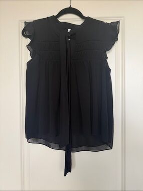Zara Black Chiffon Tie-Neck Flutter Sleeve Blouse